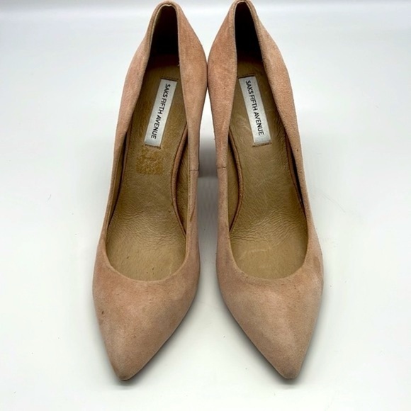 Saks Fifth Avenue - Light Pink Suede Pointed Toe Block Heels Size 7.5 - Picture 2 of 16
